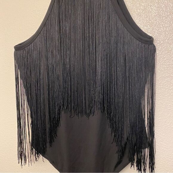 Black fringe Jumpsuit bodysuit Sleeveless Leotard whimsy goth festival rave XXL - Picture 4 of 9